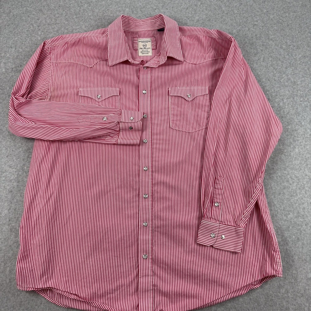 Panhandle‎ Rough Stock Mens 2XL Red Stripe Western Pearl Snap Shirt R0S5046 - Picture 2 of 8